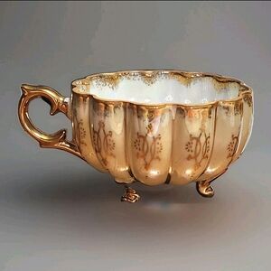 Vintage 1950s Shafford Hand Painted Yellow Lusterware Teacup Footed Iridescent